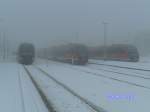 642 658 auf der Fahrt nach Heidenau, die beiden anderen als Wintersportsonderzug nach Dresden, es sind 642 241 und 642 160.