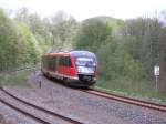 Der 642 701 der Erzgebirgsbahn auf der Strecke Aue-Jhstadt.Hier vor bei der Einfahrt in den Bf Schwarzenberg