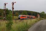 Auf der Fahrt nach Erfurt passiert 642 063 die Ausfahrsignale des Bahnhofs Hohenebra.