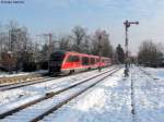 05.01.2011: 642 ??? und 642 019 verlassen als RE 28021 (Neustadt (Weinstrae) Hbf - Karlsruhe Hbf) den Bahnhof Kandel.