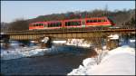 Regionalbahn Leipzig - Meissen am 05.01.2011 ber die Muldebrcke bei Nossen.
