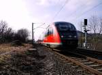 Der Desiro 642 613 der WestFrankenBahn, ein wenig futuristisch prsentiert, am 16.02.2011 von Heilbronn Richtung Crailsheim unterwegs, kurz vor dem Bahnhof Eschenau