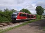 642 033 am 17.5.2005, 16.43 Uhr auf der Weiche im Bahnhof Holzdorf, KBS 579, Ausfahrt in Richtung Kranichfeld