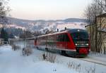 642 178 und 642 140 als RE26078  Skizug  Graslitz - Leipzig in Klingenthal, 11.2.012.