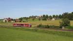 Ein Triebwagen der BR 642 ist am 13.06.13 bei Grwangs unterwegs nach Kempten.