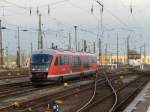 642 013 bei der Einfahrt im Leipziger Hbf, RB aus Grimma.

Interessant ist hierbei sicherlich die Gleisgeometrie, die in den nächsten Jahren deutlich verändert werden wird (04.01.2015)