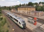 Blick von der Straenbrcke ber den Bahnhof Oberkotzau nach Norden am 19.6.12.