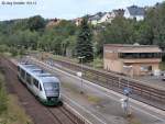 VT 13 der Vogtlandbahn fhrt am 19.6.12 als RB nach Regensburg in den Inselbahnhof Oberkotzau ein.