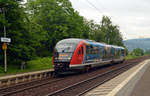 642 037 erreicht am 10.06.19 auf der Fahrt von Decin nach Rumburk den Bahnhof Krippen.