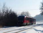 Desiro der Erzgebirgsbahn 642 058 von Johanngeorgenstadt nach Zwickau zwischen Wilkau-Haßlau und Cainsdorf.26.01.2013.