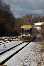 ein Desirio fährt am 06.02.2013 in den Banhof Pulsnitz ein   Zeit: 15:13 Uhr Bahngesellschaft; Sächsische Städtebahn