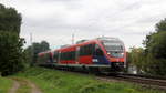 Zwei Euregiobahn (RB20) kommen aus Alsdorf nach Langerwehe/Stolberg-Altstadt und kammen die Kohlscheider-Rampe hoch aus Richtung Herzogenrath und fahren in Richtung  Kohlscheid,Richterich,Laurensberg,Aachen-West,Aachen-Schanz,Aachen-Hbf. 
Aufgenommen von einem Weg in Herzogenrath im Wurmtal. 
Bei Wolken am Nachmittag vom 3.9.2019.