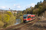 643 037 bei der Ausfahrt aus Weilburg an der ehemaligen Abzweigung zum Gensberg Tunnel. 6.4.26