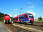 643 205/705 pendelte als zubringer fr die Stolberger Altstadt zwischen dem Hauptbahnhof und der Endstation  Stolberg-Altstadt  schon den ganzen tag hin und her. Hier am 24.07.09 eine Aufnahme am Stolberger Hbf an gleis 27