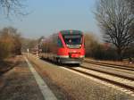643 062 ist als RB63 Zwischentakt unterwegs von Mnster Hbf nach Coesfeld und durchfhrt dabei den Bahnhof Lutum mit 100 km/h - hier findet die fliegende Kreuzung zwischen Stundetakt und Zwischentak