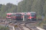 Hier steht die vierteilige VT98 Plandampf Garnitur am 24.9. neben einigen 643er in der Abstellung des Bahnhofes Gronau.