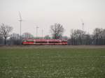 Bei einem Mix aus Wolken und Sonne passiert der VT 643 die Bauernschaften zwischen Ahaus und Epe und fhrt dann weiter nach Enschede. 13.03.2013