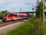 643 518 Botschaftertriebwagen fr den Ort  Barbelroth    Am 14.Mai 2013 am Bahnhof Karlsruhe West.