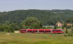 Ein unbekannter Triebzug der Baureihe 643 ist am 19. Juni 2013 bei Niedermohr auf dem Weg nach Kusel.