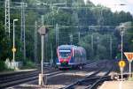 Zwei Euregiobahn (RB20) kommt aus Richtung Aachen-West,Laurensberg,Richterich und fährt durch Kohlscheid und fährt in Richtung Herzogenrath bei schönem Sonnenschein am Morgen vom 25.6.2014.