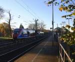 Die Euregiobahn (RB20) kommt aus Langerwehe-Stolberg-Altstadt nach Heerlen(NL) aus Richtung Aachen-West,Laurensberg,Richterich und hilt in Kohlscheid und fährt in Richtung Herzogenrath.
Bei schönem Sonnenschein am Morgen vom 13.11.2014.