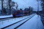 Zwei Euregiobahn (RB20) kommen aus Langerwehe-Stolberg-Altstadt nach Heerlen(NL) aus Richtung Aachen-West,Laurensberg,Richterich und hielten in Kohlscheid und fahren in Richtung Herzogenrath.
Bei Schnee am Kalten Morgen vom 30.1.2015.