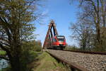 643 060 unterwegs auf der Westmünsterlandbahn zwischen Dülmen und Lüdinghausen auf der Dreigurtbrücke über den Dortmund-Ems-Kanal am 27.4.23