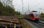 Auf dem Weg von Crailsheim nach Ulm fährt 644 046 am 25.10.2018 aus Goldshöfe aus