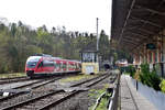 644 029 half am 31.03.2024 auf der Lahntalbahn aus und hat soeben den Weilburger Tunnel und das Stellwerk Wf passiert und erreicht nun den Bahnhof Weilburg.