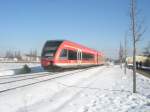 Hier 646 022-4 als RE6 nach Berlin-Spandau, bei der Einfahrt am 21.2.2010 in Neuruppin West.