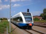 BR 646 (Stadler GTW) als UBB nach Świnoujście Centrum am Bahnhof Wolgast.(10.8.2010)