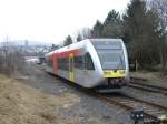 Triebwagen der KNE(Kassel-Naumburgische-Eisenbahn auf dem Abstellgleis in Bad Wildungen.20.03.2003