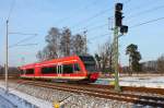 Nachschuss auf den GTW 2/6 auf der RB 12 als RB 28778 von Berlin-Lichtenberg nach Templin Stadt am 23.01.2014 in Nassenheide.