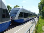 UBB 646 105-6 als mittlerer Triebwagen in der UBB 29423 (Züssow - Swinoujscie Centrum), am 11.06.2017 in Wolgast.