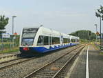 Bahnhof Trassenheide, Einfahrt 9580 0 646 122-1 D - UBB mit  9580 0 646 111-4 D - UBB am 01. September 2019.