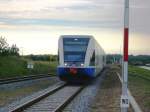 Usedomer Bderbahn nach Ahlbeck Grenze am 19.7.2007 bei der Einfahrt in den Bahnhof ckeritz