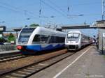 BR646 der UBB im Greifswalder Hbf nebst IC-Steuerwagen der Gattung Bimdzf 269 am 02.06.03.