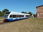 646 106 der UBB am 15.07.17 bei der Ausfahrt aus dem Bahnhof Barth.