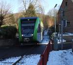 DAADETALBAHN-BAHNROMANTIK MIT STADLER-GTW 2/6  Auch ohne Dampf weist die Nebenbahn-Strecke der DAADETAL-BAHN noch eine gehörige  Portion Bahnromantik auf,wie hier am 5.2.20ß18 bei Anfahrt