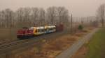 Um 11:49 die 213 339 der Rennsteigbahn mit dem ersten neuen Stadler GTW f�r die ODEG ab Winter 2011 (Netz Stadtbahn) als DBZ 94265 von Frankfurt(Oder) Oderbr�cke nach Halle Ammendorf zur Fertigstellung. F�r uns als Brandenburger ein gro�es Highlight. 05.03.2011


