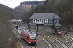 648 602 fährt am 19.03.2021 aus dem Bahnhof Brügge (Westfalen) in Richtung Lüdenscheid aus