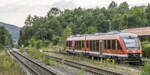648 327 fuhr am 17.9.24 in Neuhaus (Pegnitz) auf Gleis 9 ein. Rechts vom Bildrand wartete dort schon 622 549 