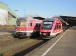 Hier links RE14311 von Hannover Hbf. nach Bad Harzburg und rechts 648 270 als RB24212 von Bad Harzburg nach Gttingen, diese beiden Zge trafen sich am 7.4.2010 in Bad Harzburg.