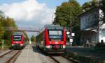 Zugkreuzung in Bad Windsheim mit 648 324 und 648 818 am 29.9.10.