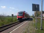 648 838/648 338 der Regionalbahn Schleswig Holstein verlsst Lauenburg, am 28.04.10, zur Fahrt von Lneburg nach Kiel.
