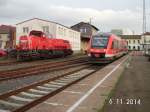 648 265 als RB nach Northeim(Han) wartet am 06.11.14 in Nordhausen auf Abfahrt! daneben ist die 265 008 abgestellt, da ihre Lokpersonale bis Montag Streiken.