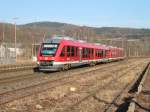 Am 19.02.2015 ist der RE57 mit 648 121 und 648 614 auf dem Weg nach Winterberg und Brilon Wald an der Ausfahrt Bahnhof Arnsberg.