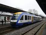 Ein LINT 41 vom HarzElbeExpress nach Thale am 31.1.2009 in Quedlinburg