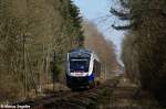 648 473 ist bei Ebstrof als erx 84018 auf dem Weg von Uelzen nach Bremen Hbf und hat vor kurzem den Bahnhof Ebstrof verlassen und strebt nun Munster entgegen. Aufgenommen am 22.03.12