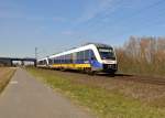 Eine Doppeleinheit 648ziger der NWB sind als RE10 nach Dsseldorf unterwegs, hier sind sie zwischen Osterath und Neuss bei Meerbusch abgelichtet. 7.4.2013